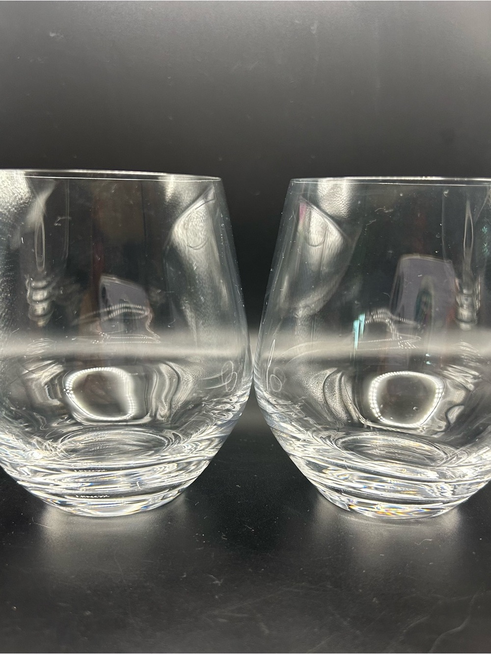 Pair of Lenox Crystal Piedmont Pattern Stemless Wine Glasses 4 1/2" x 2 3/4"